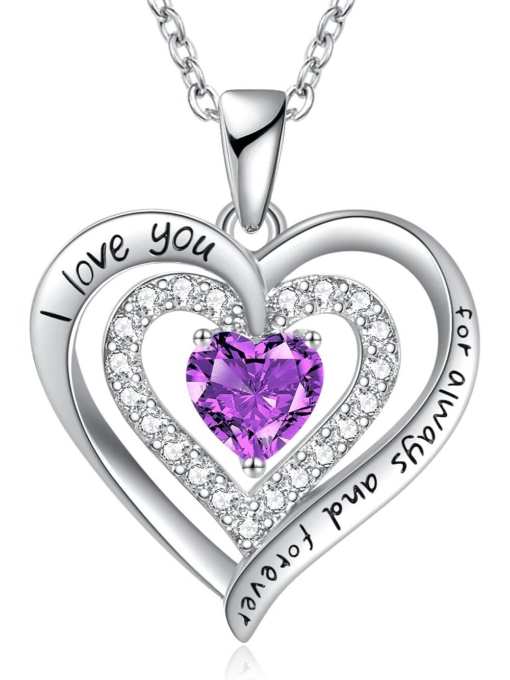 Elegant Double Heart Birthstone Necklace - The Perfect Gift for Her